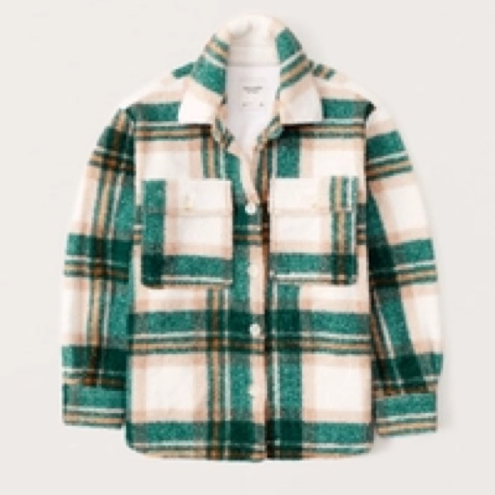 Abercrombie & Fitch Green and Cream Teddy Jacket